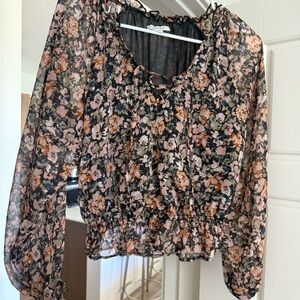 American Eagle Outfitters Orange Smocked Crop Blouse